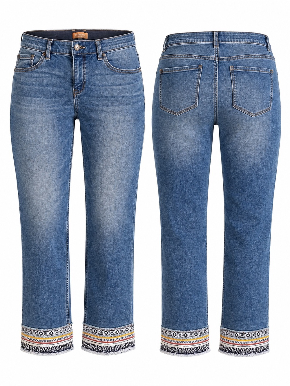 ReCreation Women’s Size 10 Embellished Cuff Cropped Jeans Stretch Boho Denim